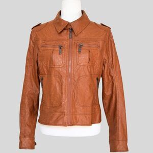 LAST KISS Women's Faux Leather Jacket Brown Size XL